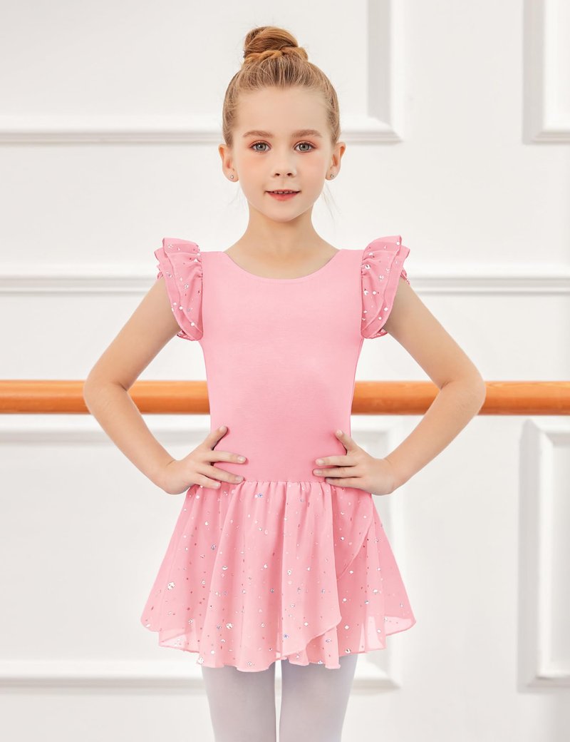 Arshiner Girls Ruffle Sleeve Ballet Dance Dress Tutu Skirted Leotard, 4-5 Years, Ballet Pink