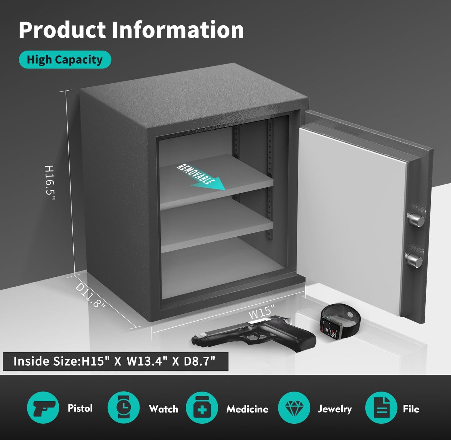 AEGIS Safe Box - 1.6 Cubic Feet Fireproof Digital Keypad Security Steel Home Office Safe for Documents, Cash, Valuables with USB Port, Emergency Keys, Removable & Adjust Shelves