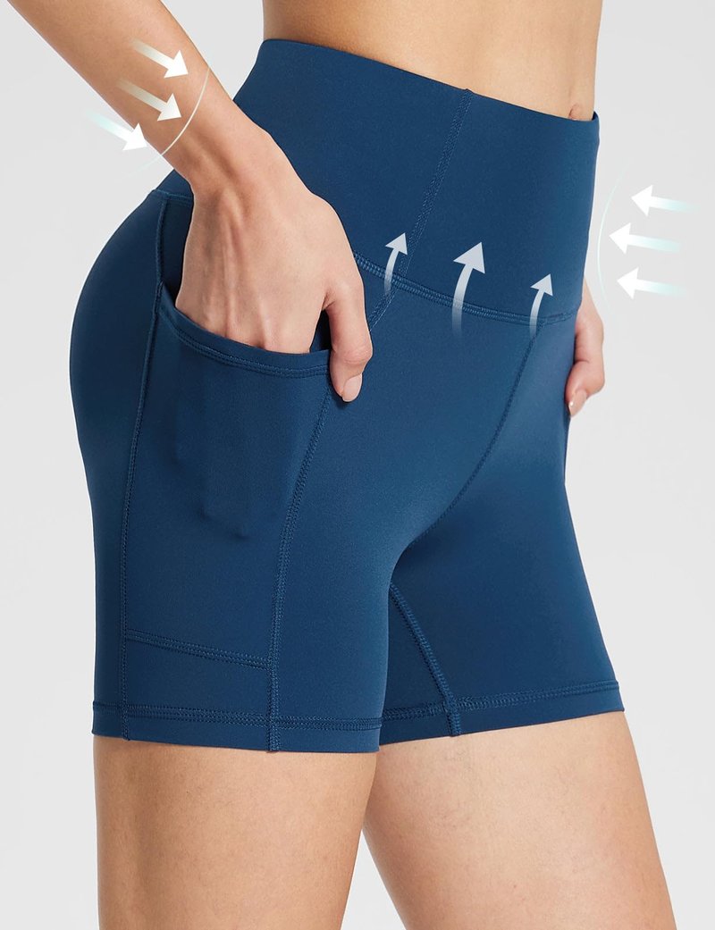 baleaf Womens Spandex Shorts 5" High Waisted Biker Workout Lycra Compression Shorts with Pockets Blue XL