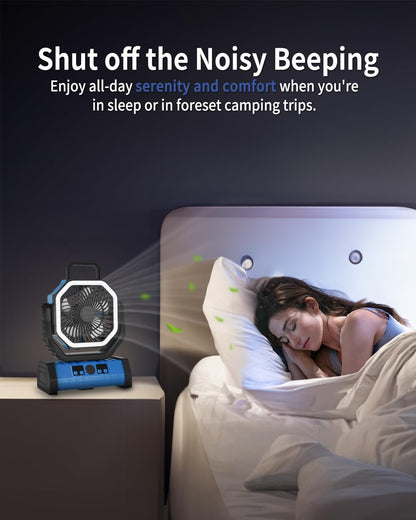 ADUST Camping Fan Battery Operated Powered Fan with LED Lantern Light 20000mAh Rechargeable Portable Oscillating, 360° Rotation Hanging Hook for Tents, Cordless USB Desk Fan(Blue)