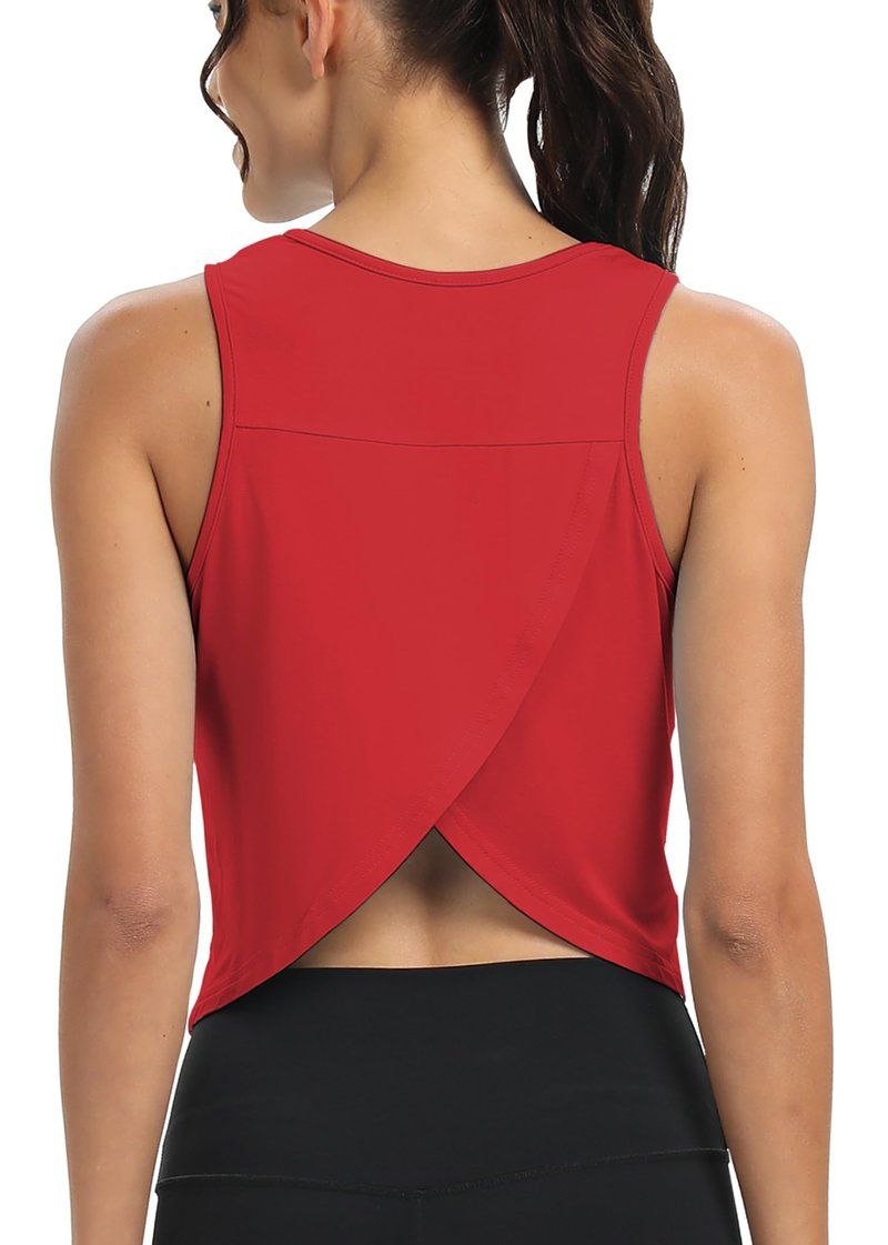 Mippo Crop Workout Tops for Women High Neck Tank Tops Muscle Tank Athleitc Gym Shirts Exercise Sports Shirts Red M