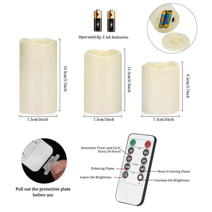 Artmarry Flameless Candles 4" 5" 6" Set of 6 Ivory Waterproof Pillars 3" Diameter Battery Operated Flickering Candles Include 10-Key Remote Timer Function 400+ Hours by 2 AA Batteries (6 Pack)