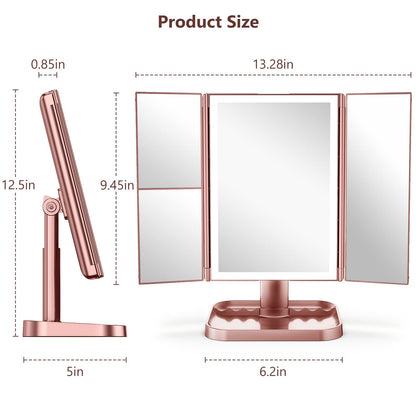 Wireless Rechargeable Lighted Makeup Mirror with 3 Color Lighting, 2000mAh Rechargeable Battery, 10x 3X 2X Magnification, 24 LED, 360 Degree Rotation, Gift for Woman (White)