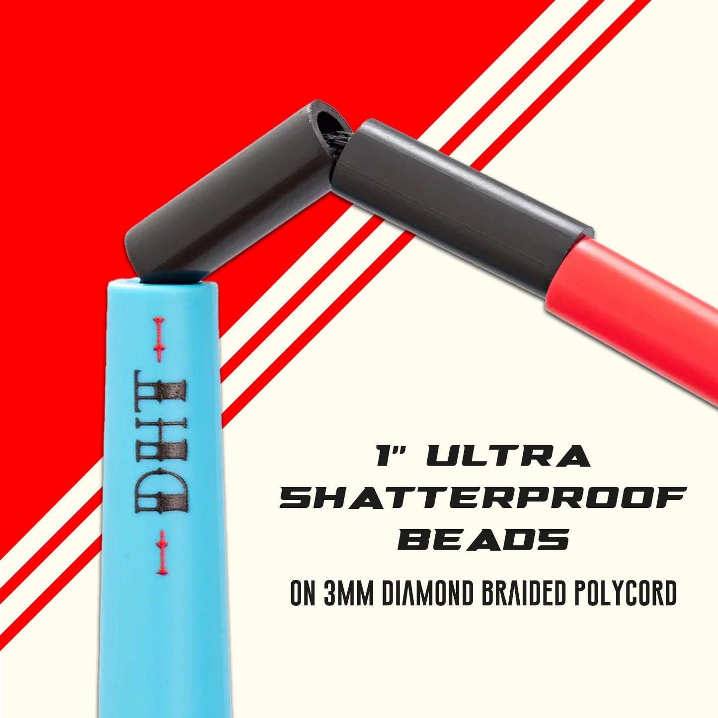 Elite Jumps - Do Hard Things Edge Beaded Jump Rope - For All Ages - Durable & Lightweight - 10ft Long Adjustable Rope - Tangle-Free - Shatterproof 1” Beads - Long Edge Handles - Graphite