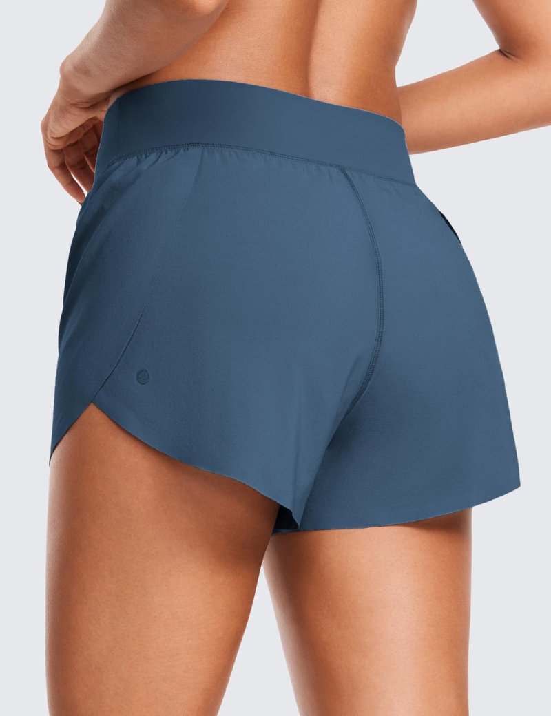 CRZ YOGA High Waisted Dolphin Athletic Running Shorts for Women 3" High Split Comfy Mesh Liner for Gym Workout Track Stelindigo Large