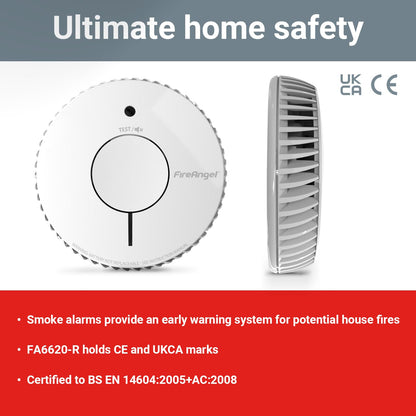 FireAngel Optical Smoke Alarm 2-Pack - FA6620 10-Year Battery Smoke Alarms for Home with Test/Silence Button - Replacement for FireAngel ST-622/ST-620 - Early Smoke Detector Fire Alarm - White
