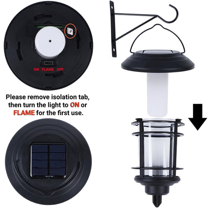 Dynaming Solar Purple Flame Wall Lanterns, Outdoor Halloween Hanging Lights, Flickering Flame LED Auto On/Off Wall Mounted Sconce Lights with Hooks, Waterproof for Garage Stair Patio Porch, 4 Pack