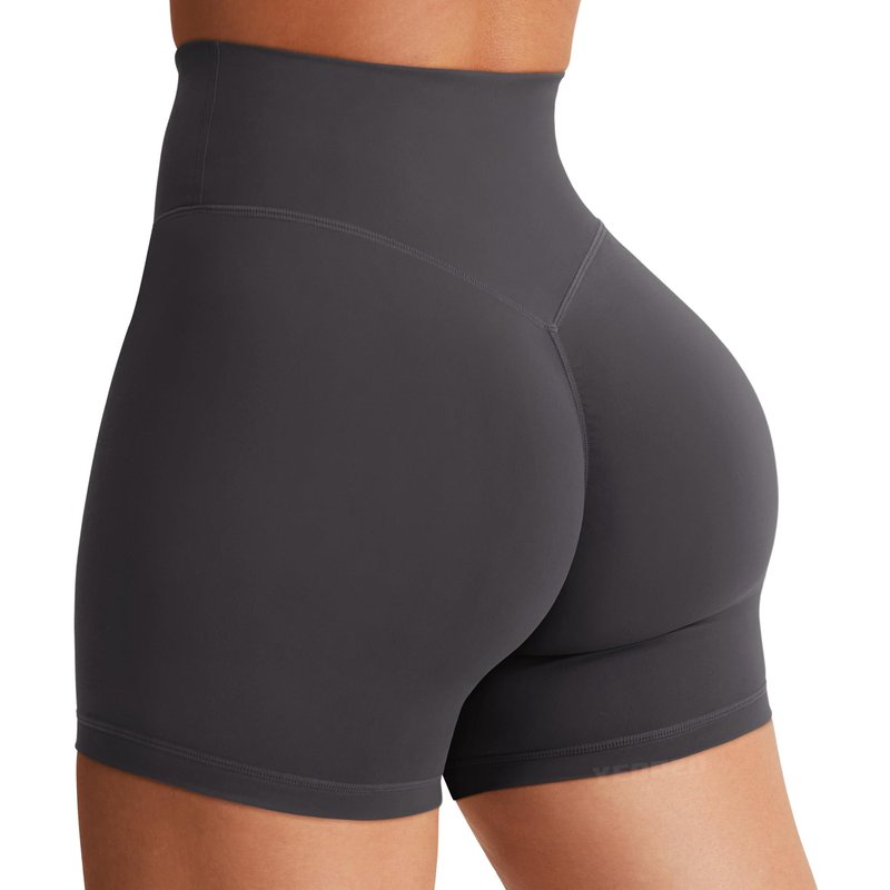 YEOREO Women's Biker Shorts 4.5" / 6" Workout Gym Shorts Craze High Waist Tummy Control Hidden Scrunch Running Yoga Shorts Dark Grey