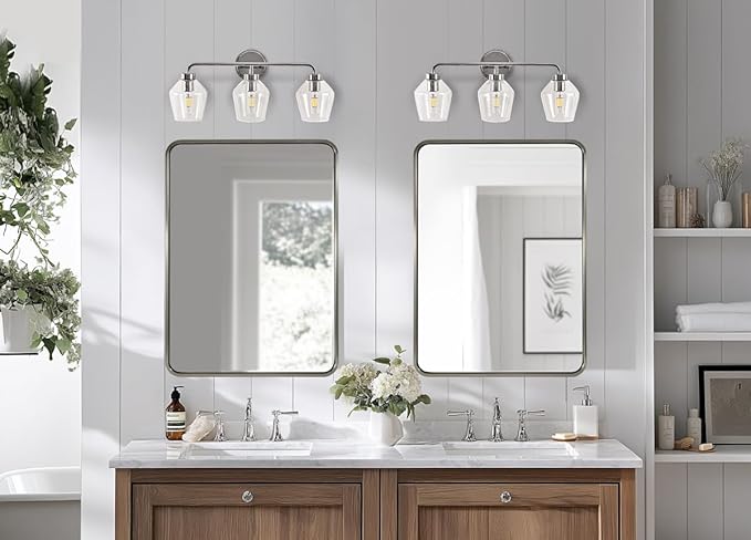 ANDY STAR Chrome Vanity Light, 3-Light Diamond-Shape Bathroom Light Fixture, Industrial Chrome Sconce, 25 Inch Modern Bath Light with Clear Glass for Bedroom/Living Room/Hallway