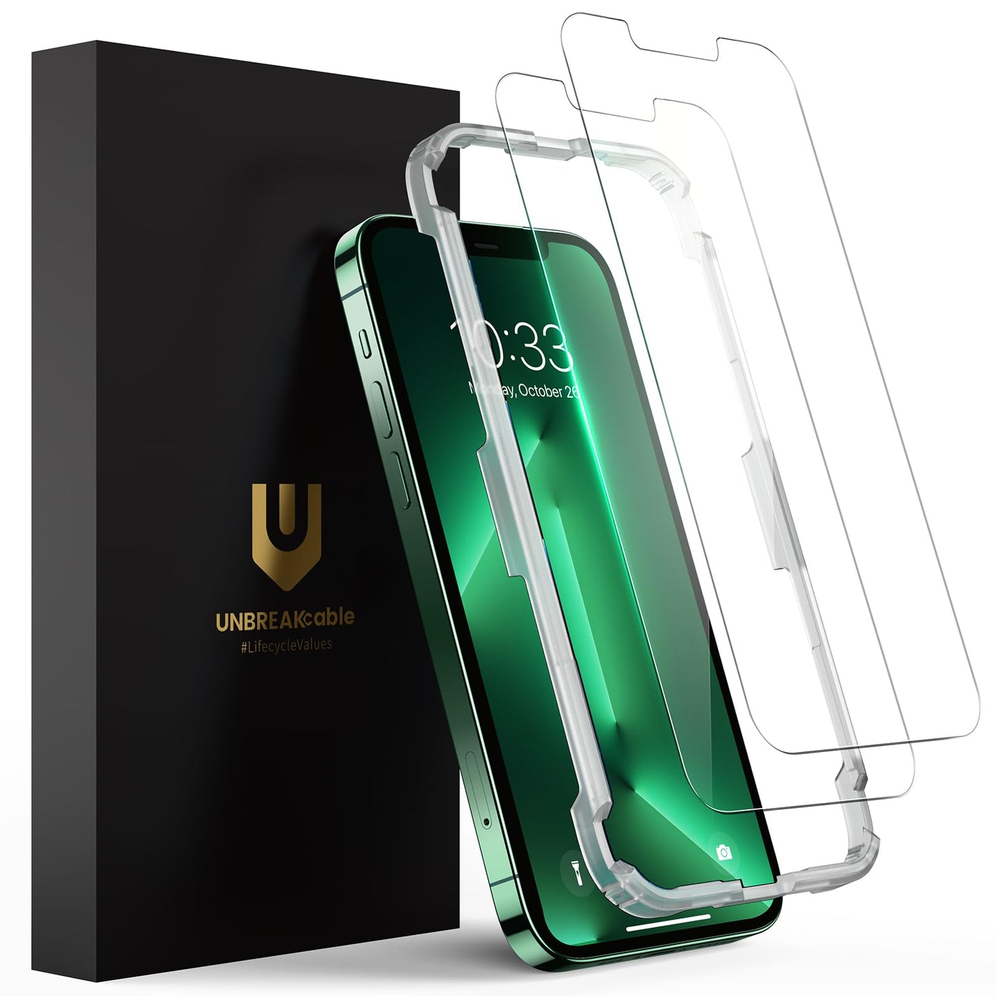 UNBREAKcable 2-Pack Screen Protector for iPhone 16e/13/13 Pro/14, Double Shatterproof Tempered Glass [Easy Installation] [9H Hardness] [99.99% HD] [Case Friendly] for Apple 13 Pro/13/14/16e 6.1 inch