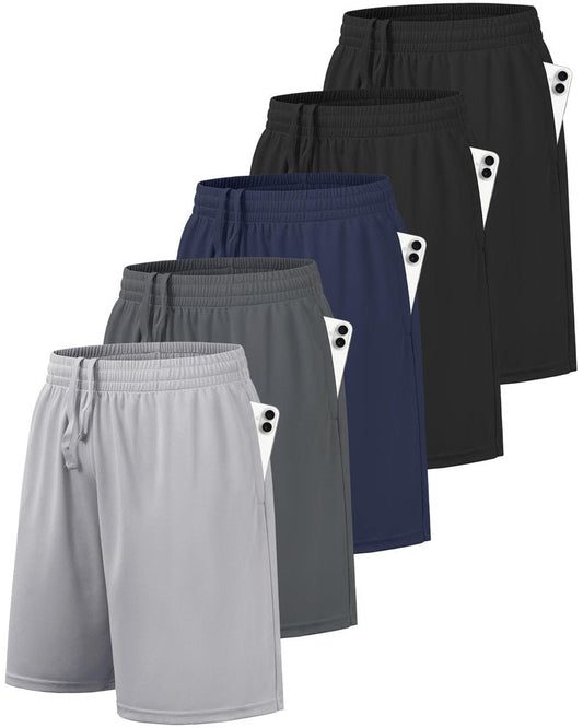 BALENNZ 5 Pack Boys Athletic Shorts Kids Youth Quick Dry Active Performance Basketball Shorts with Pockets Elastic Waistband Medium