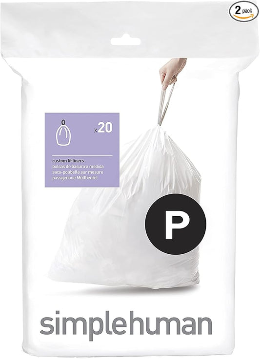 simplehuman Code P Custom Fit Drawstring Trash Bags, 50 -60 L / 13-16 Gallon