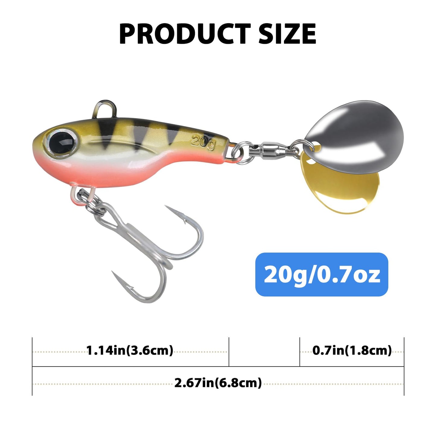 Spinner Baits for Bass Fishing, 20g Multi-Color Options with 3D Eyes & Rotating Blades Fishing Spinners, Freshwater Saltwater Bass Fishing Lures for Trout Walleye Crappie Pike