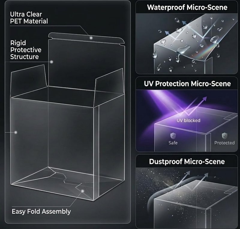 DEDC 4 Pack Clear Booster Box Case PET Plastic Protector Cases Storage Box with Lid for Booster Box Display Case for Collectors, 0.70mm Thick, (5.71x3.39x4.88 inch)