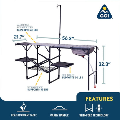 GCI OUTDOOR Master Cook Station | Portable Folding Kitchen Table with Soft Shell Sink, Heat Resistant Tabletop & Telescoping Lanter Pole, Perfect for Camping Trips
