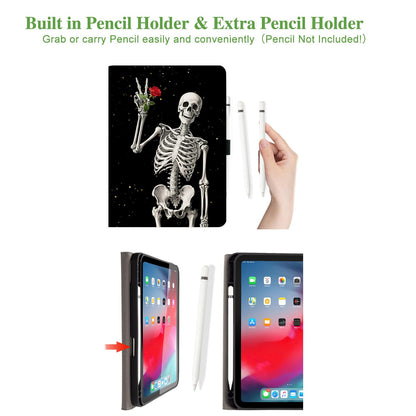 Vimorco for iPad 10th/ (A16) 11th Generation Case, Halloween for iPad Case 11th/10th Generation with Pencil Holder/Hand Strap/Pocket, Adjustable Angle, Fit iPad A16 Cover 11th/10th Gen, Skull Rose