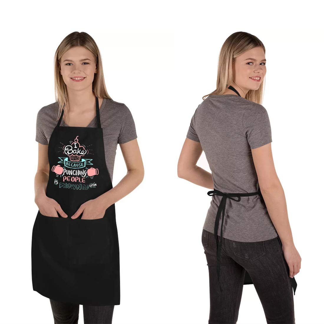 Saukore Funny Baking Aprons for Women Men, Cute Baking Gifts for Bakers, Kitchen Cooking Aprons with 2 Pockets, Birthday Thanksgiving Christmas Apron Gift for Wife Mom Sister Daughter Grandma