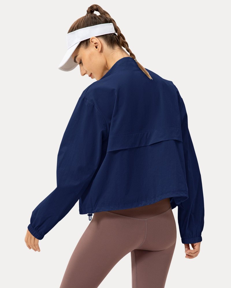 Locachy Women's Lightweight Zip Up Athletic Jacket Stand Collar Windproof Sun Protection Workout Outdoor Jacket Navy L