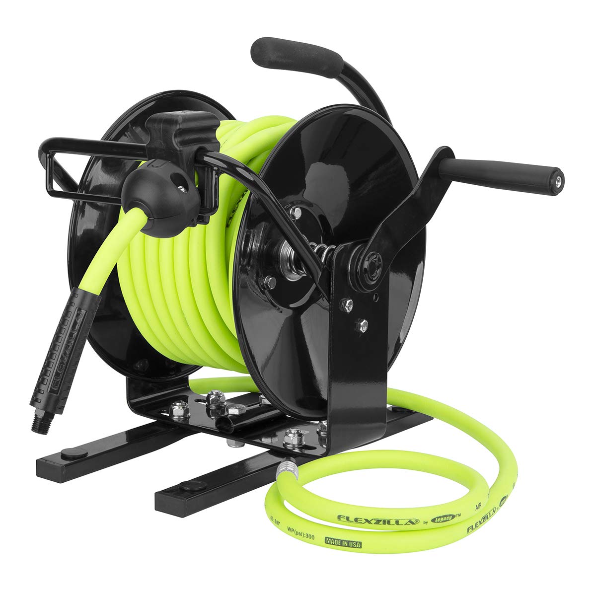 Flexzilla Portable Manual Open Face Air Hose Reel, 3/8 in. x 50 ft., Heavy Duty, Lightweight, Hybrid, ZillaGreen - L8651FZ