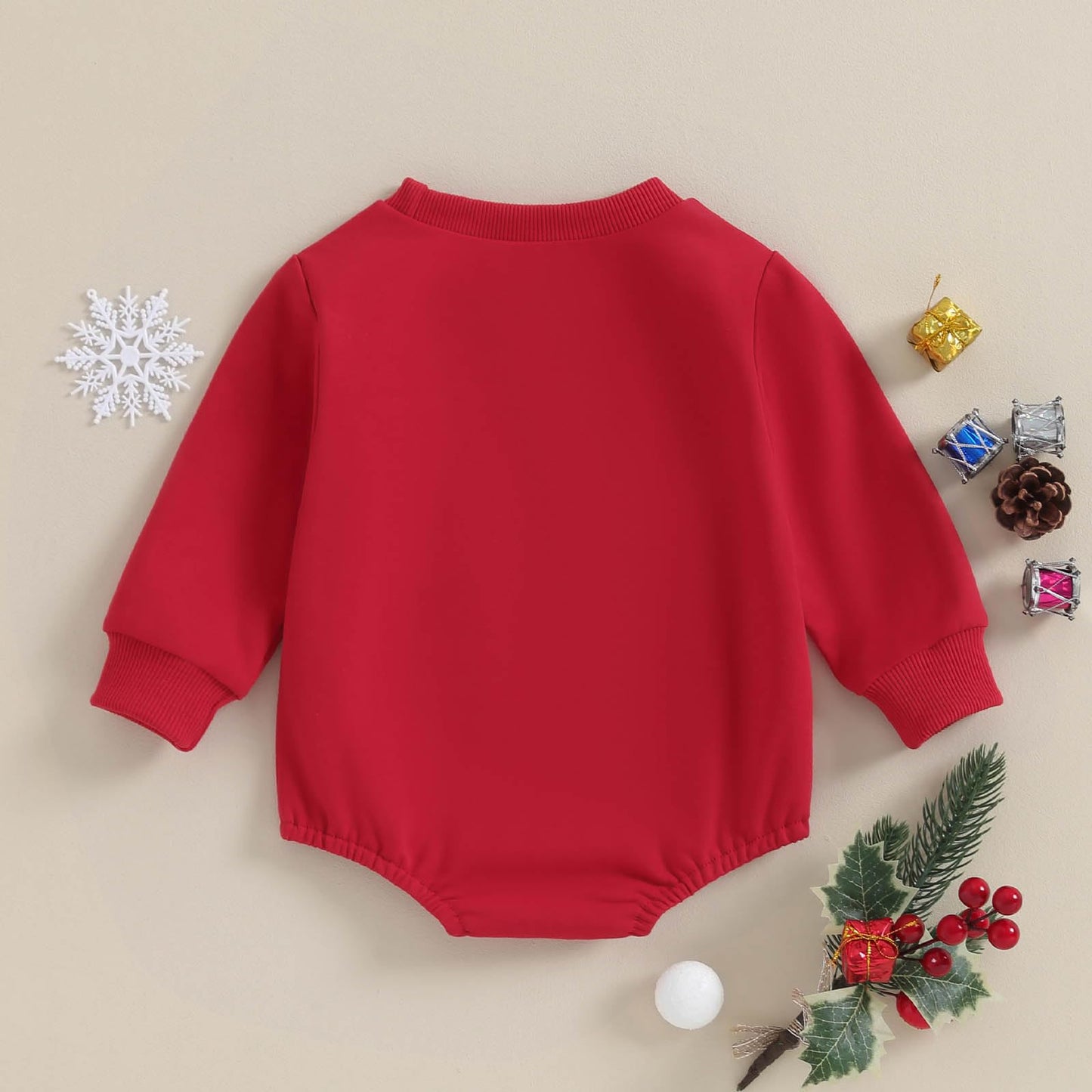 FOCUSNORM Baby Girl Christmas Outfit Christmas Long Sleeve Romper Toddler Sweater Romper My First Christmas Baby Girl Outfit (Red K, 0-3 Months)