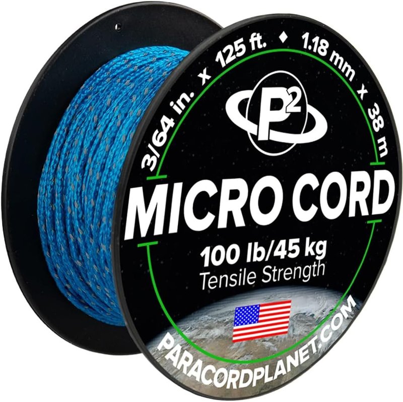 Micro Paracord - Thin Braided Crafting Cord for Fishing & DIY Projects | 125 ft Reflective Colonial Blue Spool
