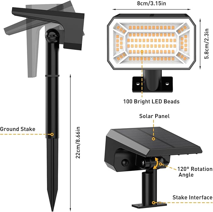 Solar Spot Lights Outdoor Waterproof IP65, [4 Pack/100 LED/4 Modes] Solar Landscape Spotlights, Auto On/Off Solar Powered Flood Lights for Outside Yard Garden Pathway(Warm White)