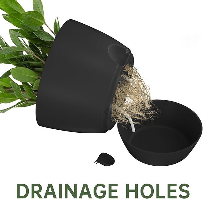 ZMTECH 9/10/12 Inch Self Watering Plant Pots with Watering Lip, Planters with Drainage Holes and Removable Saucer, Plastic Flower Pots for Indoor Outdoor Plants (3 Pack, Pure Black)