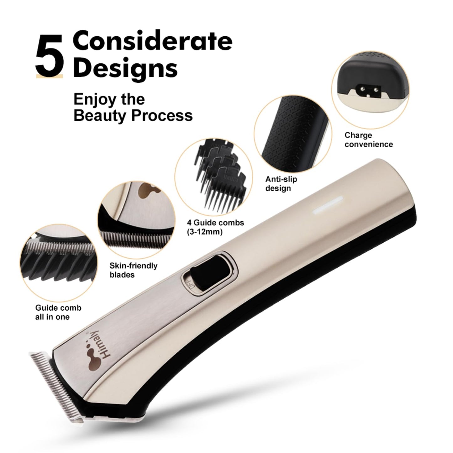 Himaly Rechargeable Hair Clippers, Professional Electric Cordless Hair Clippers Beard Trimmer Cordless Grooming Kit with 4 Guide Combs for Men and Women