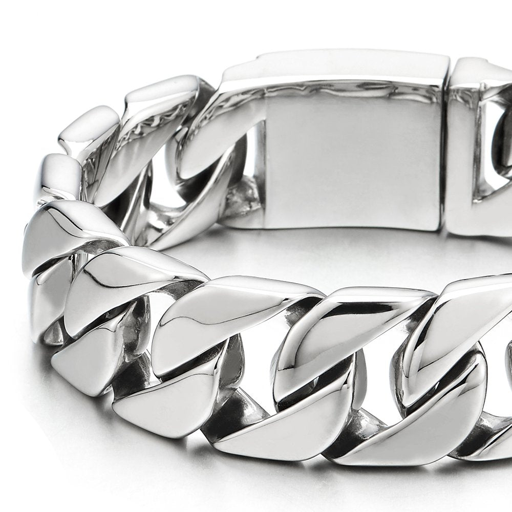 COOLSTEELANDBEYOND Masculine Mens Stainless Steel Large Link Curb Chain Bracelet, Polished