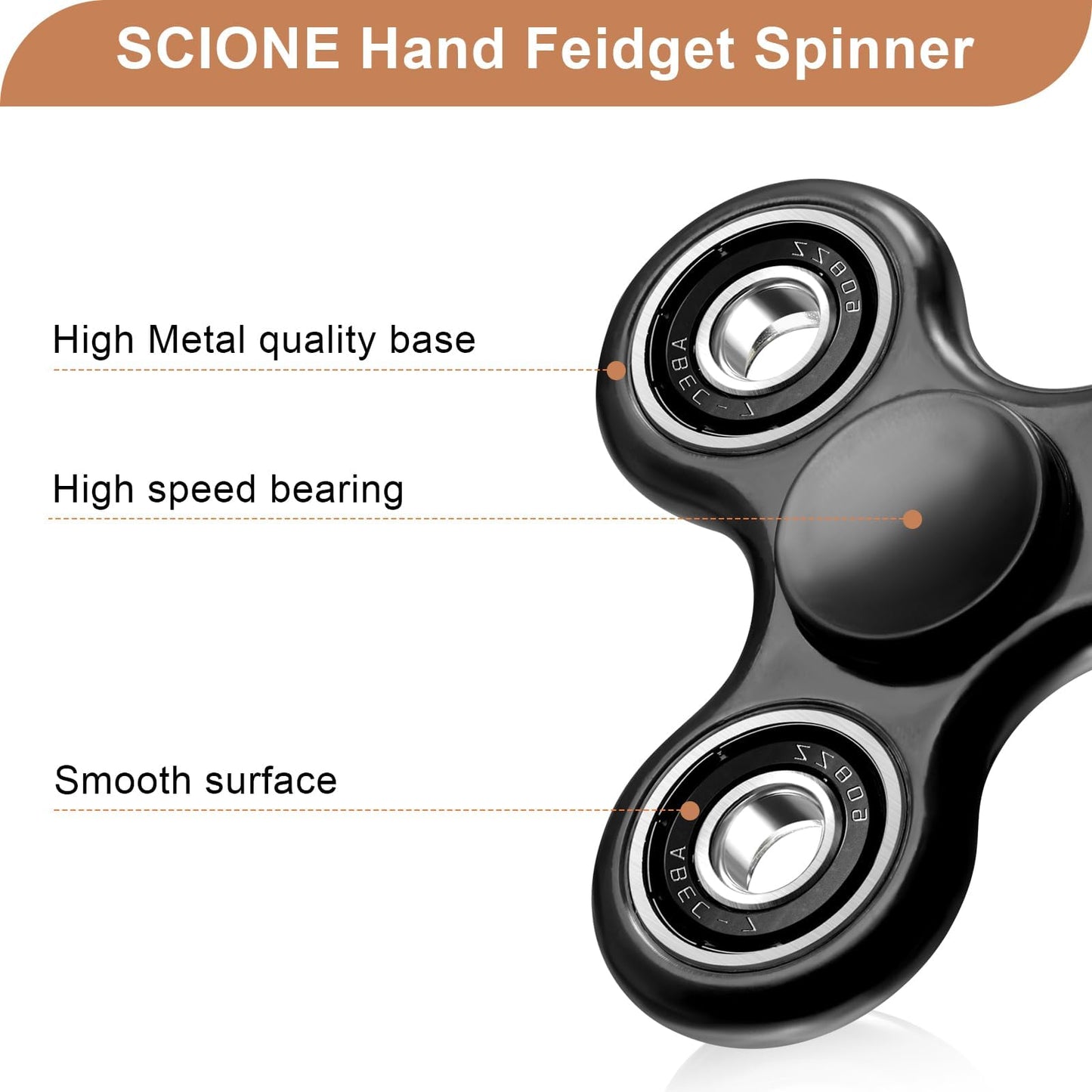 SCIONE Fidget Spinner Sensory Hand Fidget Toy Anxiety Stress Relief Party Bag Fillers for Kids Adults Goodie Bag Stuffers (Black)