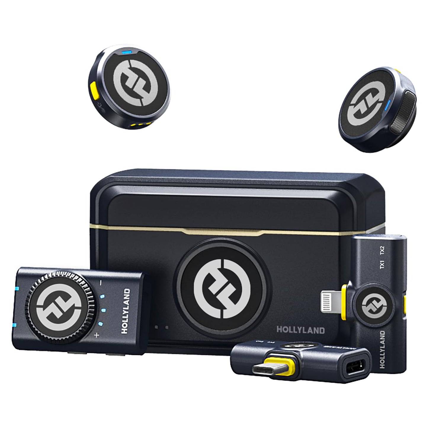 Hollyland Lark M2 Wireless Microphone for iPhone/Camera/Android/PC, 48kHz/24-bit High Fidelity Audio, 300m Range, Noise Cancelling, 40h Use, YouTube, Vlog, Streaming (2TX + 3RX + Charging Case)