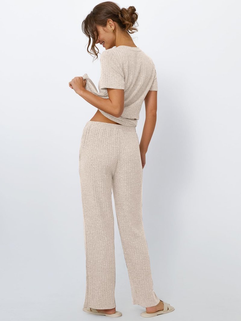 LILLUSORY 2 Piece Lounge Sets for Women Matching Summer Travel Outfits Spring Capsule Wardrobe Cruise Sets Cute Casual Pajamas Maternity 2026 Airport Clothes Apricot M