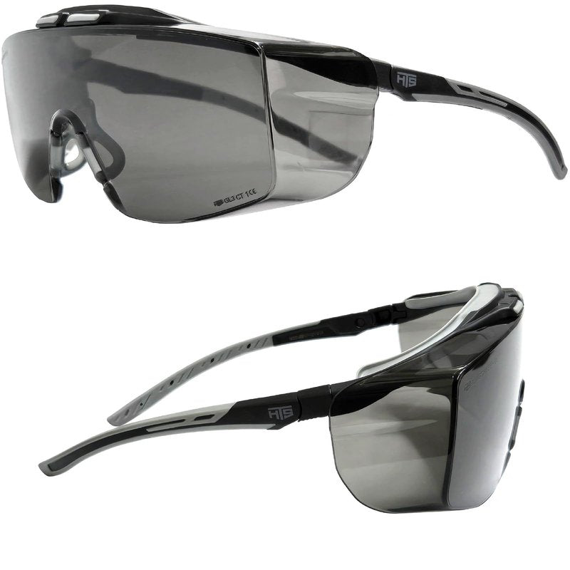 HTS HUNTERSKY 3906 ANSI Z87.1+ Anti Fog Lab Over Eyeglasses Safety Glasses Smoke Tinted Impact Resistant Lens Integrated Side Shields UV Protective OTG Goggles