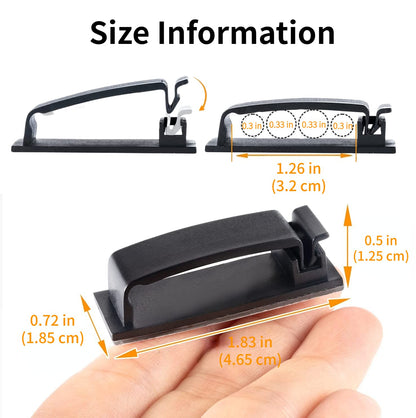 Helboar Cable Clips 50PCS, Self Adhesive Cable Management Clips, Cord Organizer Wire Clips Cord Holder for Appliances PC Wall Ethernet Cable Under Desk Nightstand Home Office Car
