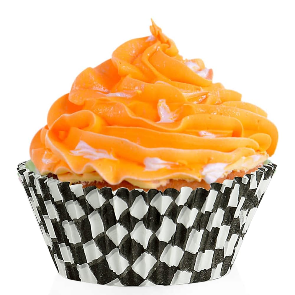 BinaryABC Black Checkered Cupcake Liners Baking Cups,Birthday Cake Decorations Party Supplies,100Pcs