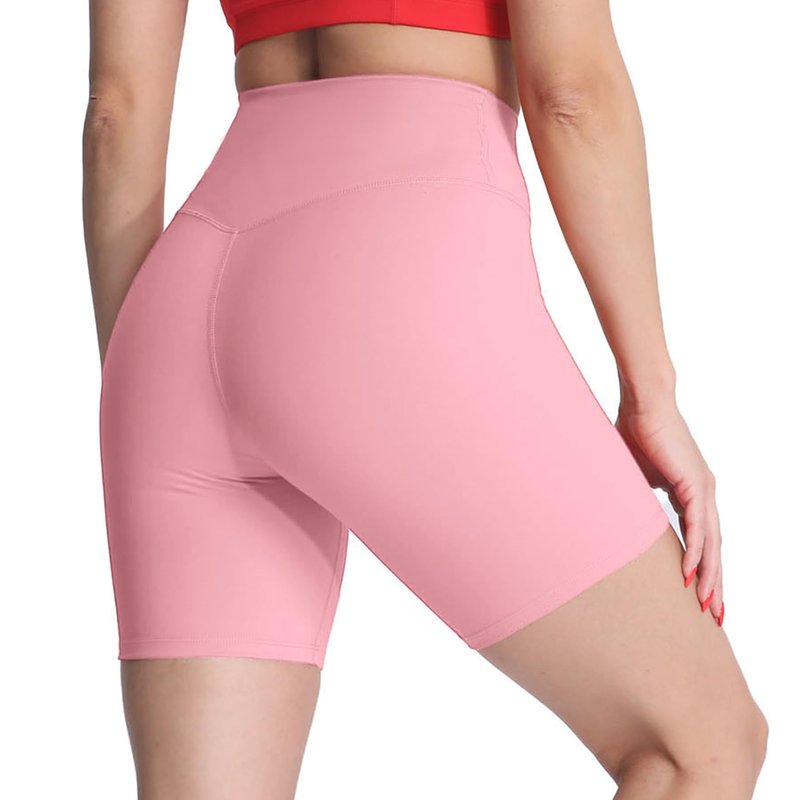 Aoxjox Women's High Waist Biker Shorts Solid Yoga Active Gym Running Compression Exercise Workout Shorts 6" (Active Pink, Small)