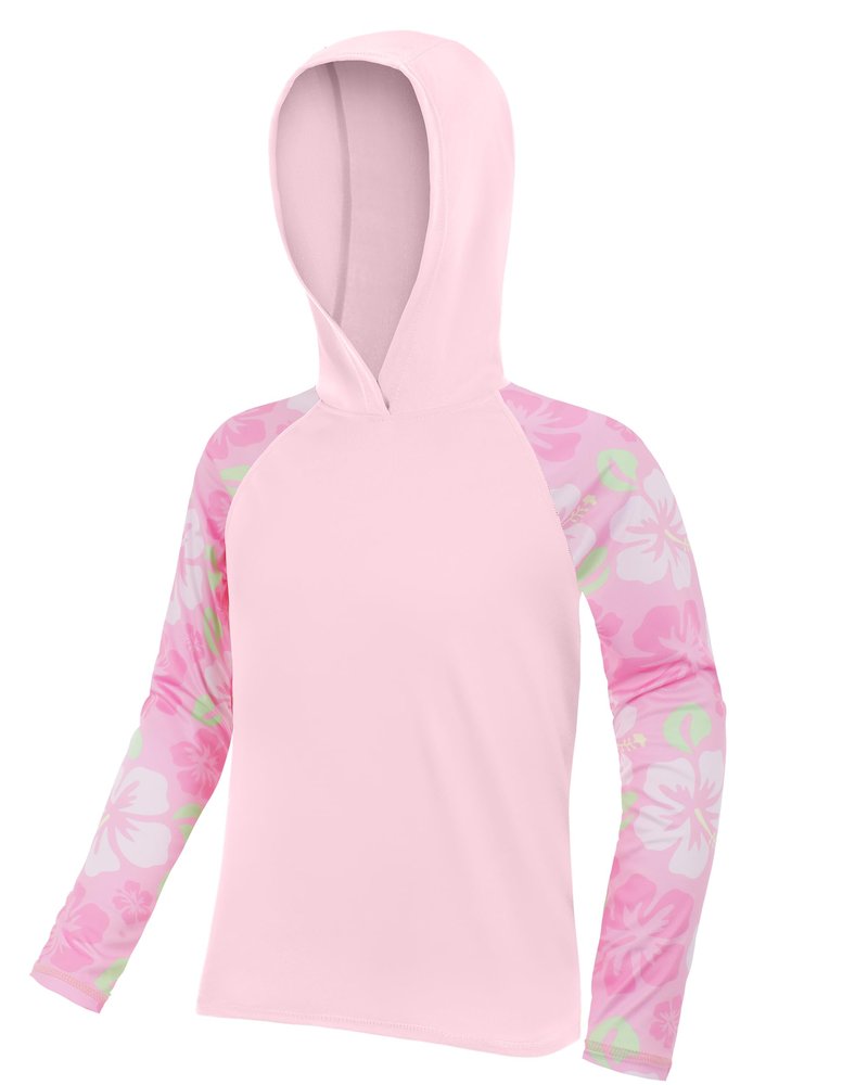DRONIRING Boys Rash Guard Swim Hoodie, UPF 50+ UV Sun Protection Long Sleeve Fishing Shirt, Kids Youth SPF Water Shirts Pink
