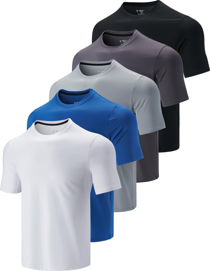 5 Pack Men’s Active Quick Dry Crew Neck T Shirts | Athletic Running Gym Workout Short Sleeve Tee Tops Bulk (Set 6, Medium)