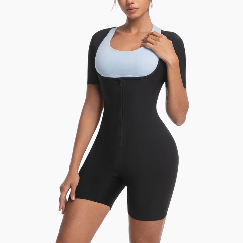Meiosuns Sauna Sweat Suit for Women Weight Loss Waist Trainer Full Body Compression Sweat Suit 4 in 1 Slimming Heat Trapping Sauna Shirt for Workout Bodysuit Gym Fitness Shaper Thighs (Blue,XL)