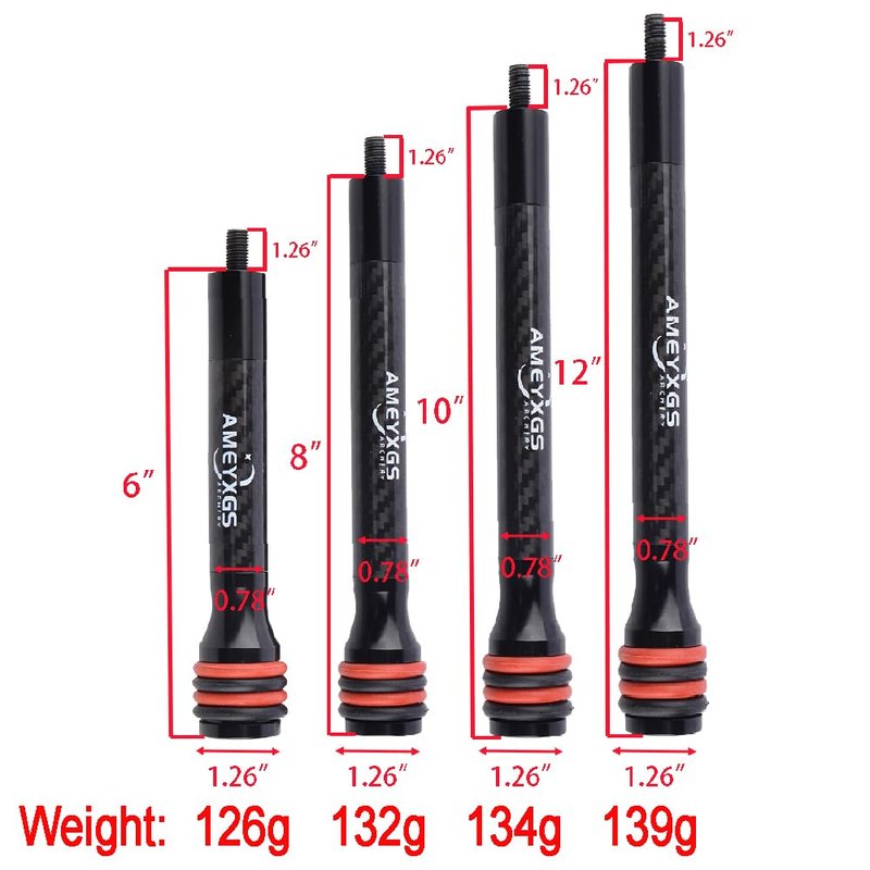 AMEYXGS 6/8/10/12 Inch Archery Bow Stabilizer Carbon Fiber Balance Bar Rod Side Rod Stabilizer Dampen Weight for Compound Bow Recurve Bow Accessory (Black, 12 Inch)