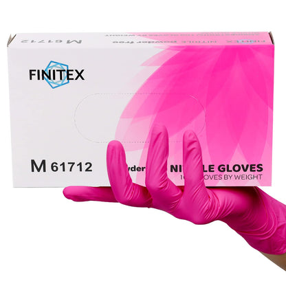 FINITEX Pink Nitrile Disposable Latex-Free Gloves - 3.5mil 100PCS/Box 9inch Long Powder-Free Guantes de Nitrilo Cleaning Medical Exam Food Cooking Glove (100, Medium)