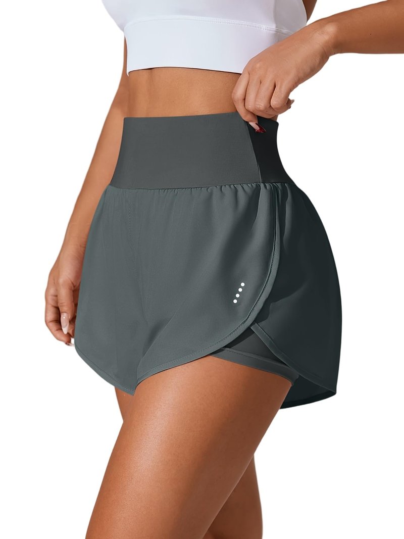 LALA BIRDS Women's Athletic Running Shorts High Waisted with Pockets, Women 3" Workout Dolphin Gym Yoga Beach Shorts (US, Alpha, Medium, Regular, Regular, Dark Grey)
