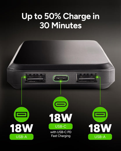 Mophie powerstation prime20 - Ultra-Compact Portable Power Bank with 20,000mAh Internal Battery, 18W USB-C PD Fast Charging, 3-Device Simultaneous Charging, Eco-Friendly Design