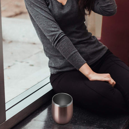 HASLE OUTFITTERS 12oz Wine Tumbler with Lid Stemless Wine Glasses Double Wall Vacuum Travel Mugs stainless steel Coffee Cup for Cold & Hot Drinks Wine Coffee Cocktails Beer 6 Pack Rose Gold