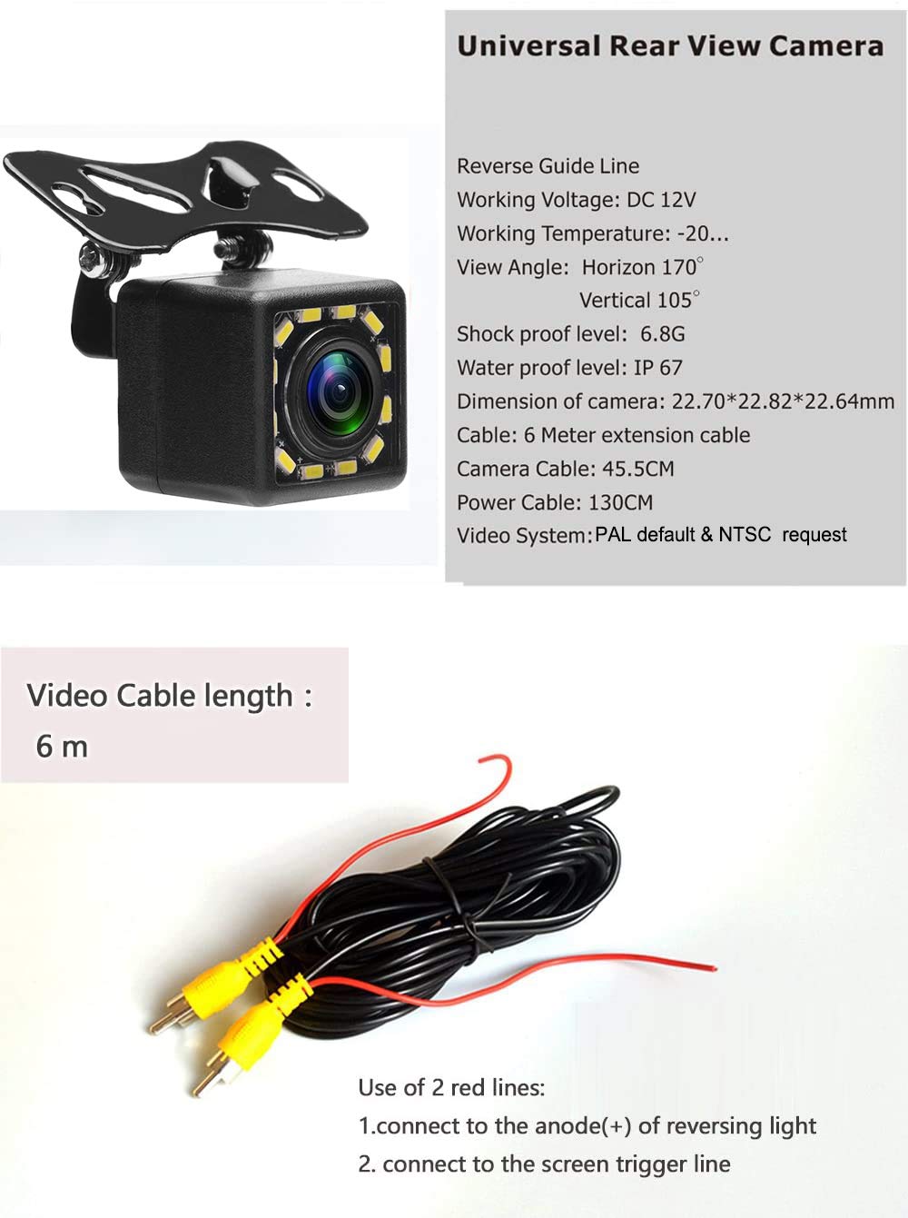 Camecho Vehicle Backup Camera Waterproof Car Rear View Camera 170° Wide Angle 12 LED Night Visions Backup Reversing Parking Cameras