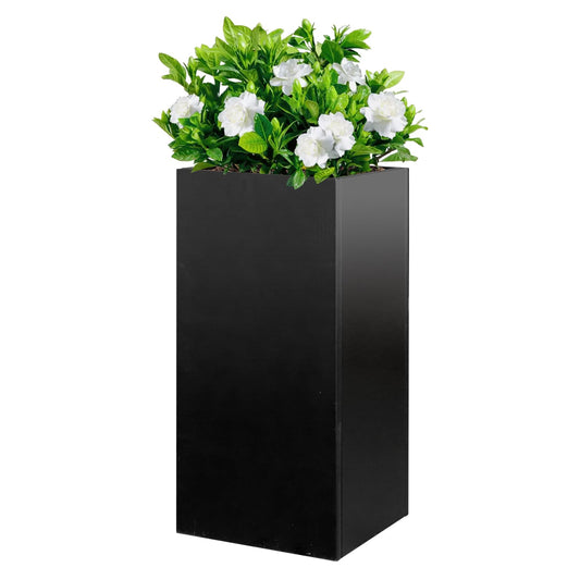 GZLVSOW Metal Planter Box for Outdoor Planter Tall Metal Outdoor Planters Box 14"x14"x30" Steel Spliced Planter with Removable Insert Sherf for Outside,Indoor,Garden (Black, 14 * 14 * 30)