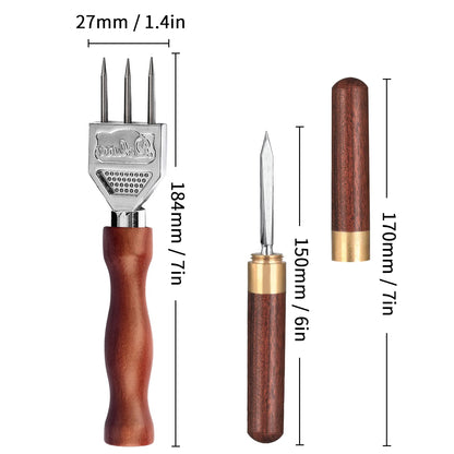 Ice Pick Set of 2 Three Pronged lce Pick, Stainless Steel Ice Pick with non-slip Wood Handle, Durable Carving Bartender Tool(7inch 2pcs)