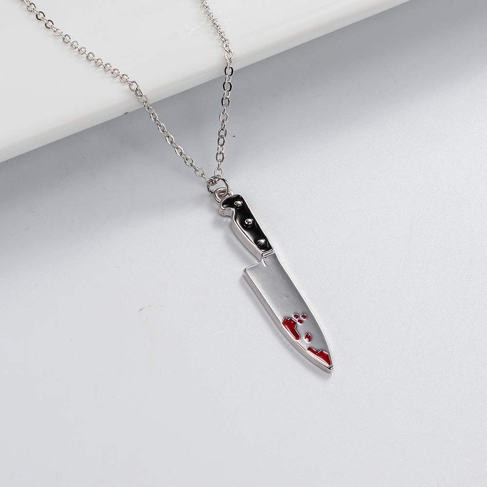 SENFAI Enamel Red Bloody Knife Necklace for Halloween 18 in Christmas Drop Dangle Earring (NE)