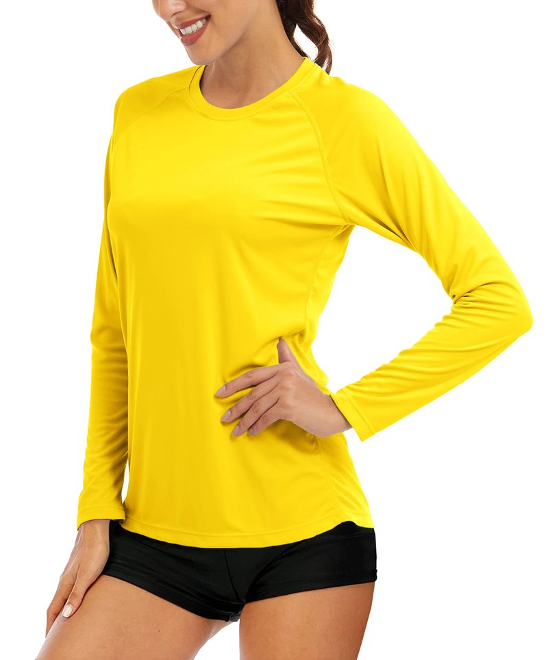 Athletic Women's Fitted Running Shirt, Sun Protection Long Sleeve - Lightweight, Yellow