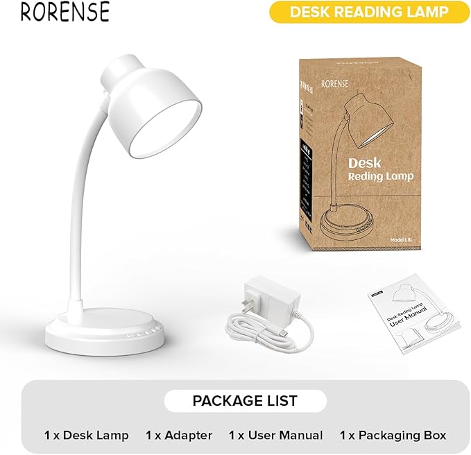LED Desk Lamp for Office Home,Table lamp,Desk Lamp for College Dorm Room,4 Brightness,Dimmable Table Lamp Eye Caring Reading Light(White)
